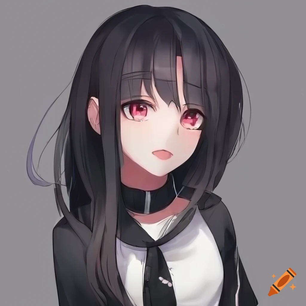 Anime girl with long black hair and casual outfit on Craiyon