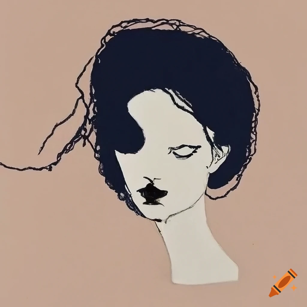 minimalistic portrait drawing inspired by Yoshitaka Amano
