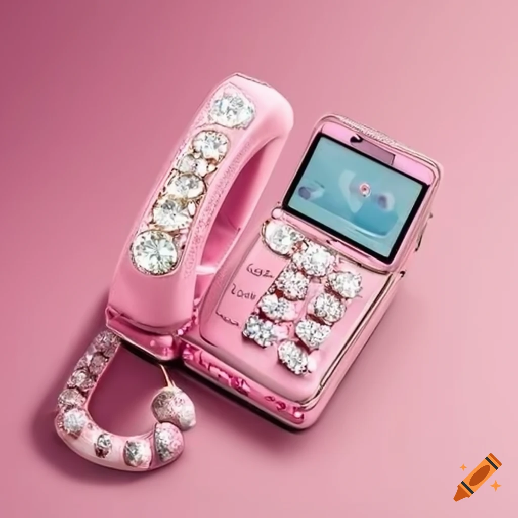 Pastel pink diamonddecorated flip phone on Craiyon