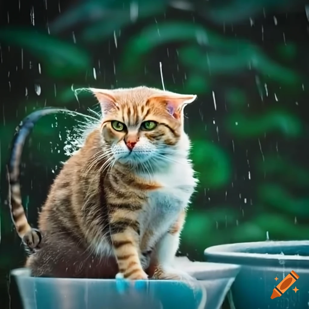 Image of a sad cat in the rain on Craiyon