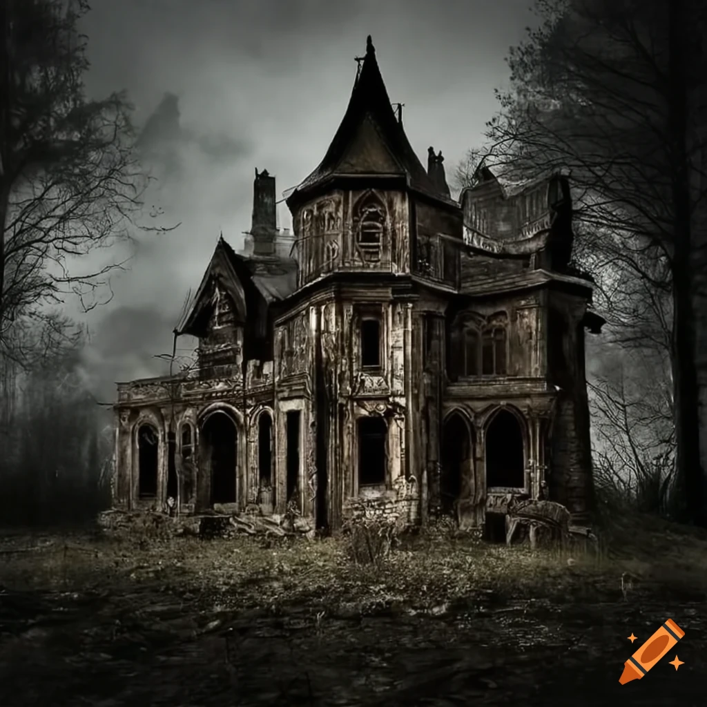 detailed gothic manor with eerie atmosphere