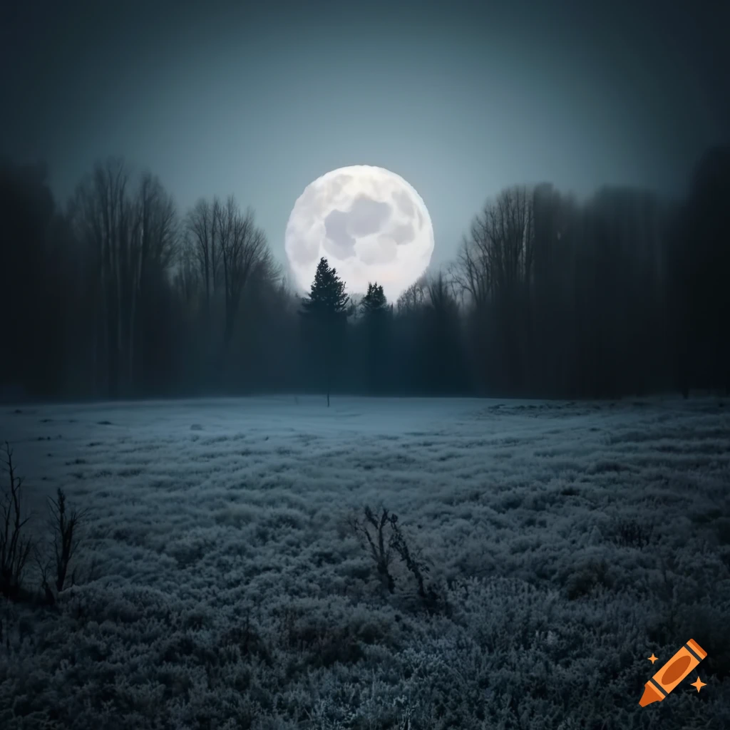 frosty meadow under moonlight
