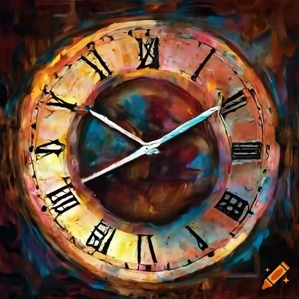 Abstract painting of a clock on Craiyon