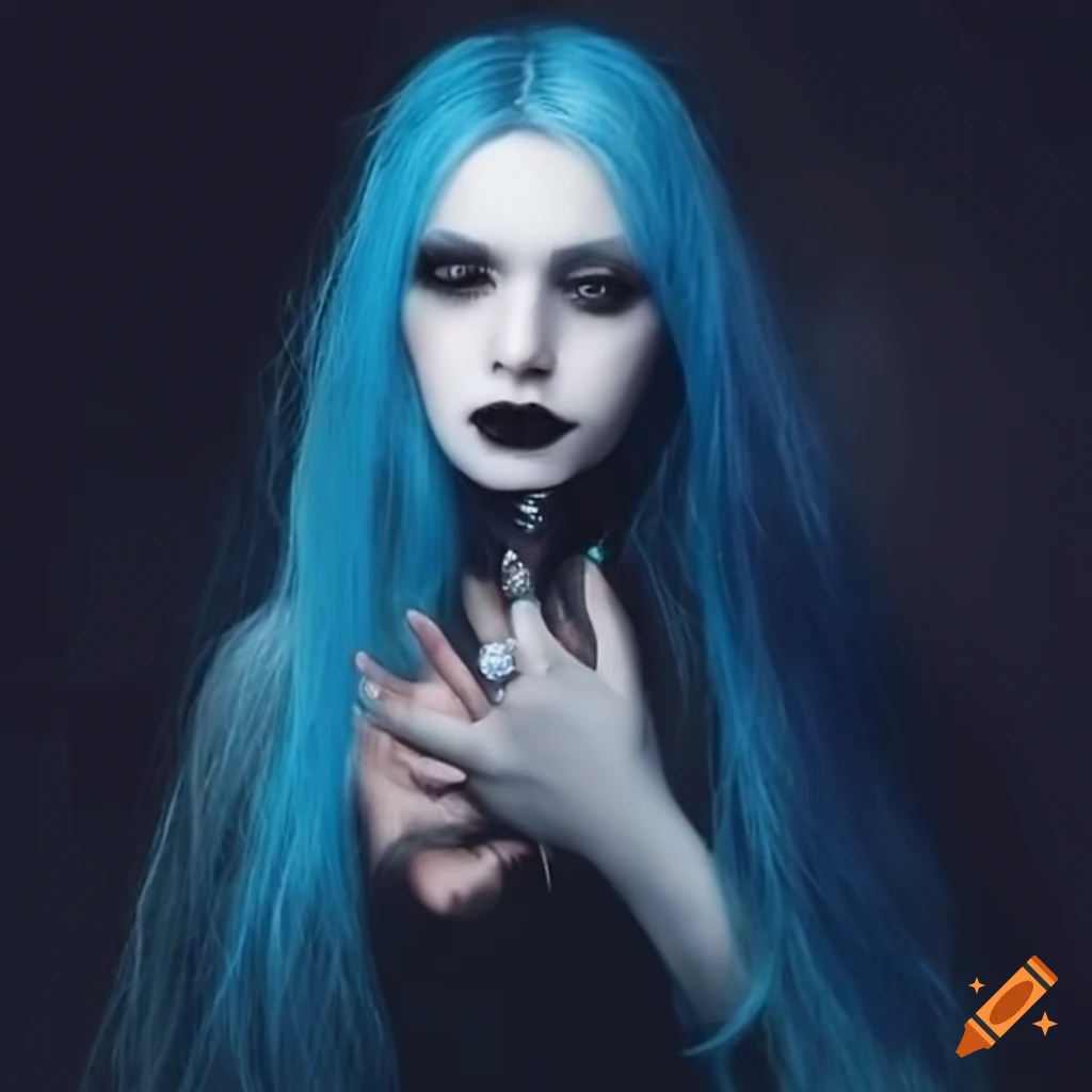 Portrait of a mysterious blue-haired witch