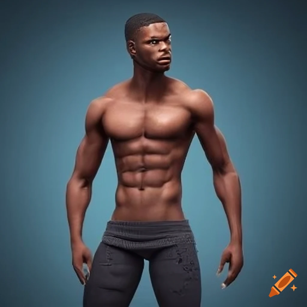 realistic illustration of a muscular dark-skinned man
