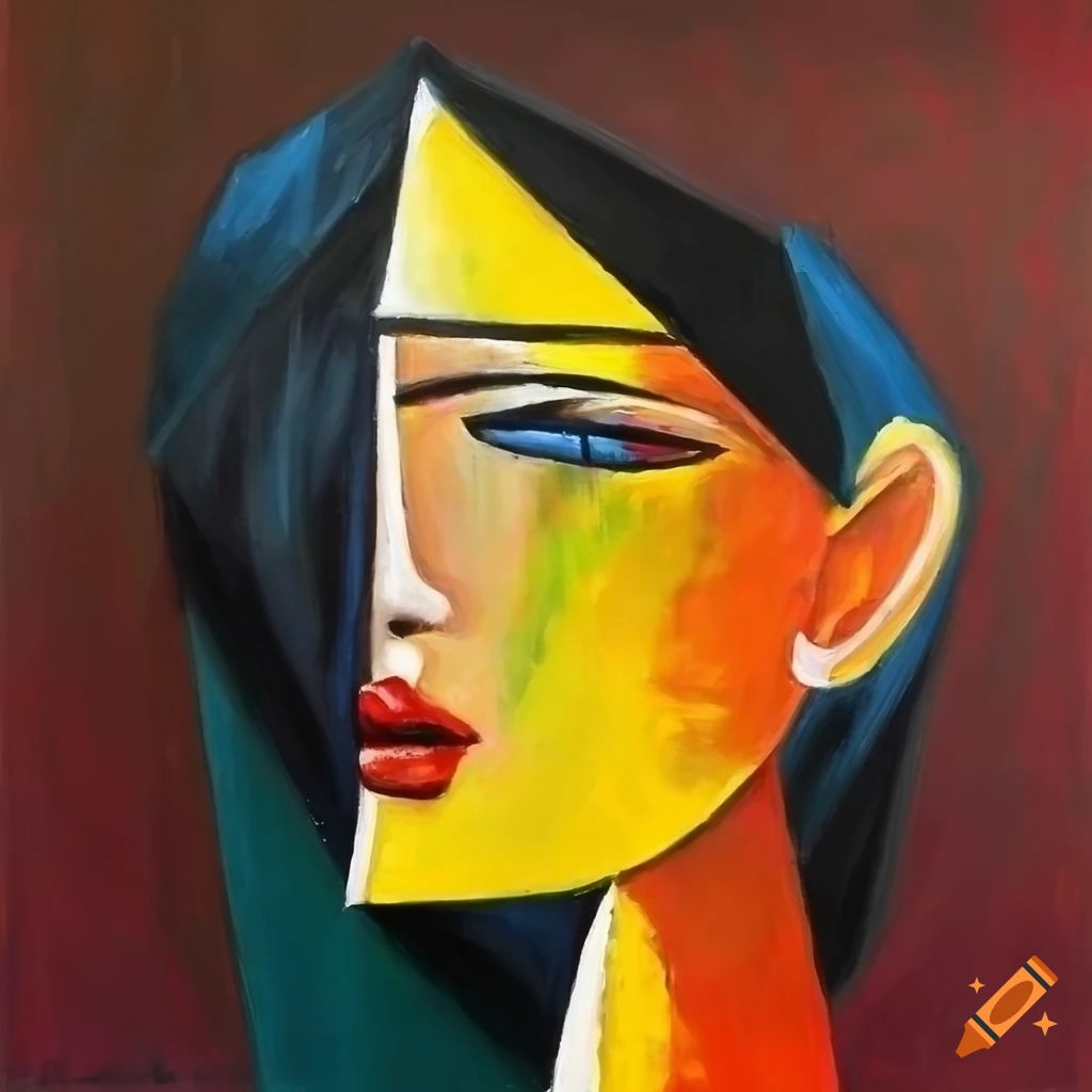 cubism painting of a woman with a contemplative expression