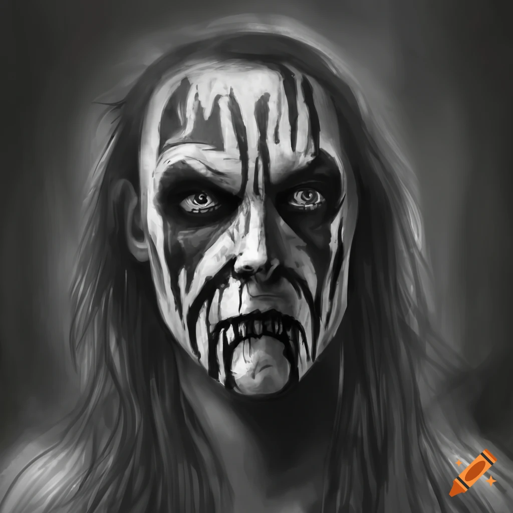 pencil sketch of a man with corpse paint