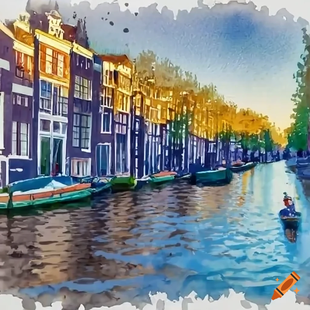 man canoeing in Amsterdam at dusk