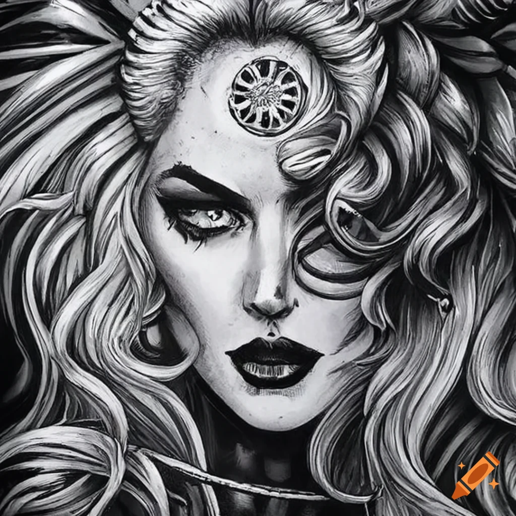 detailed pencil illustration of a femme fatale in a horror comic
