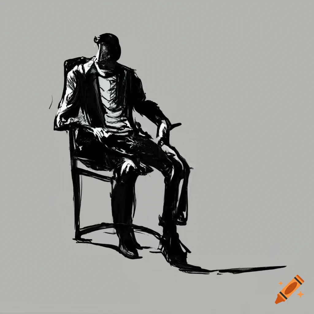sketch of a man being interviewed