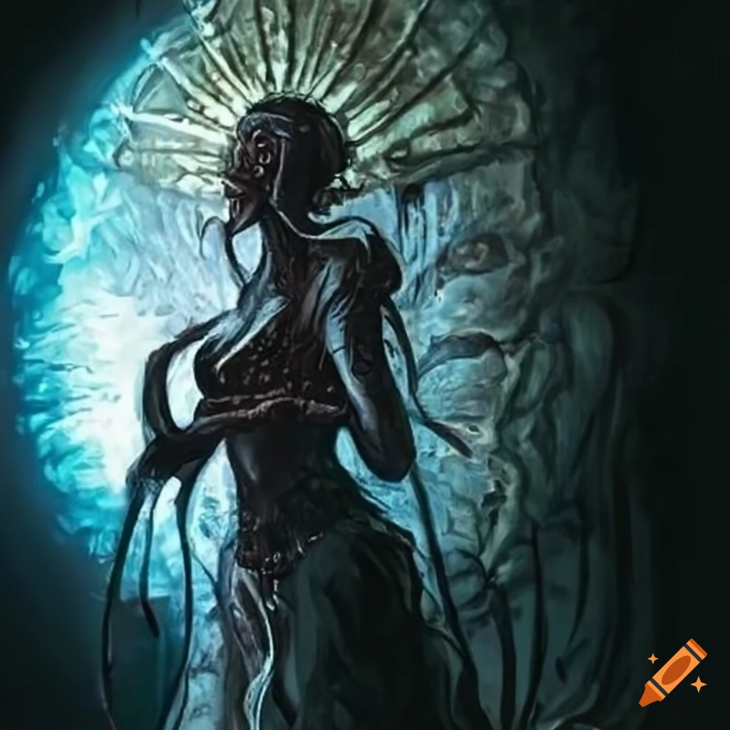 image of a tall and menacing deity