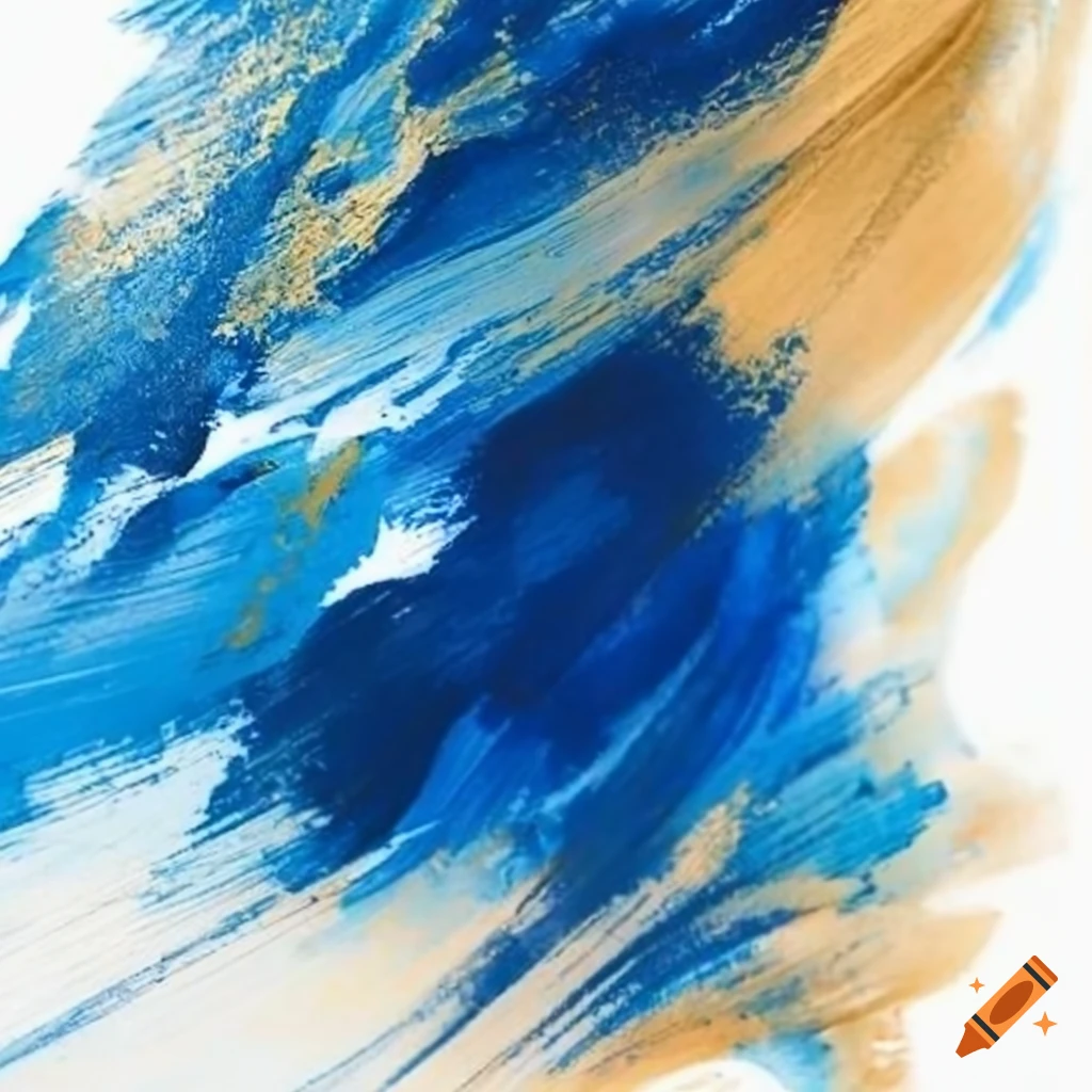Blue and gold brushstroke on white background on Craiyon