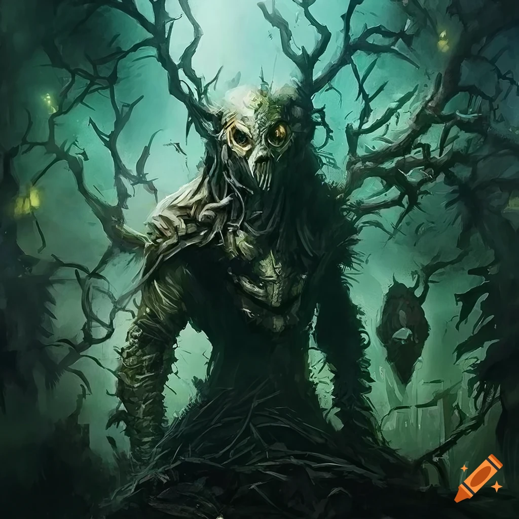 dark fantasy art of a creepy plant golem