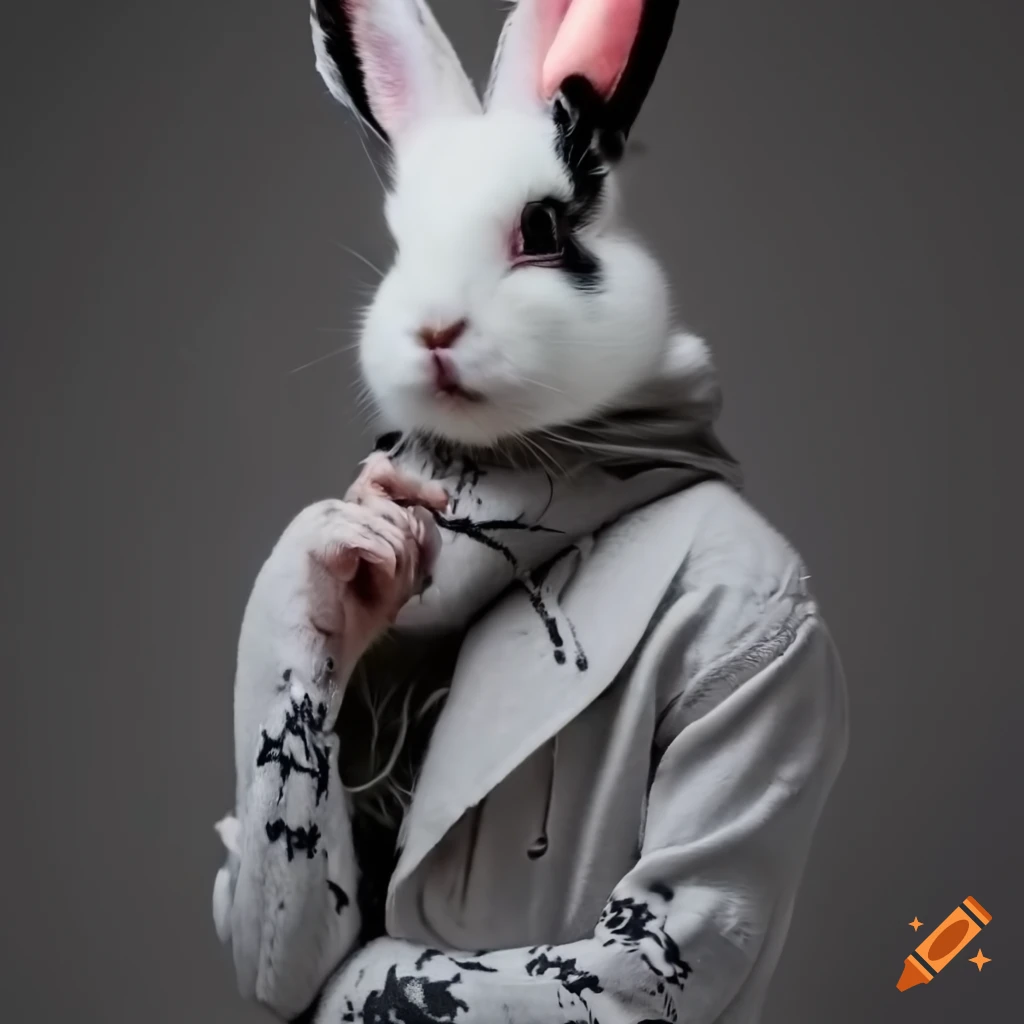 ninja rabbit with black ear