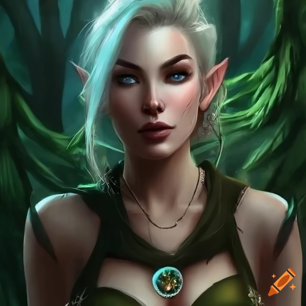 Stunning portrait of a young female elf in a forest on Craiyon