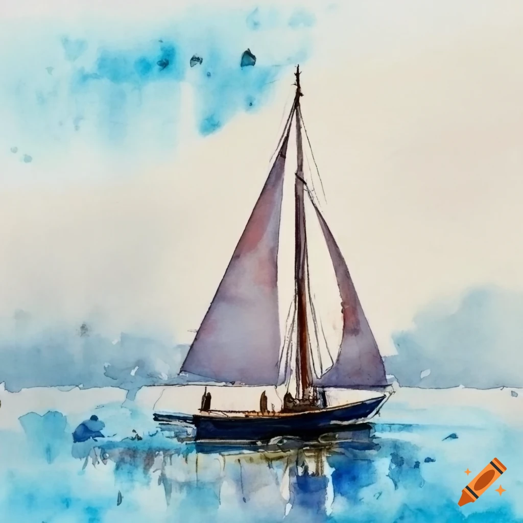 watercolour of a sailboat sailing on a lake