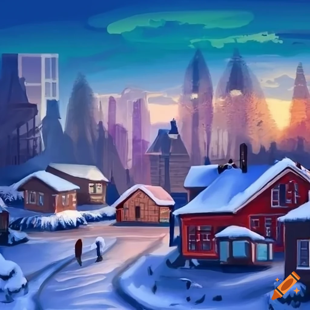 winter landscape of a small town
