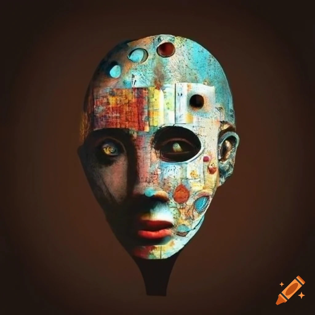 Complex machine mask in a max ernst collage style on Craiyon