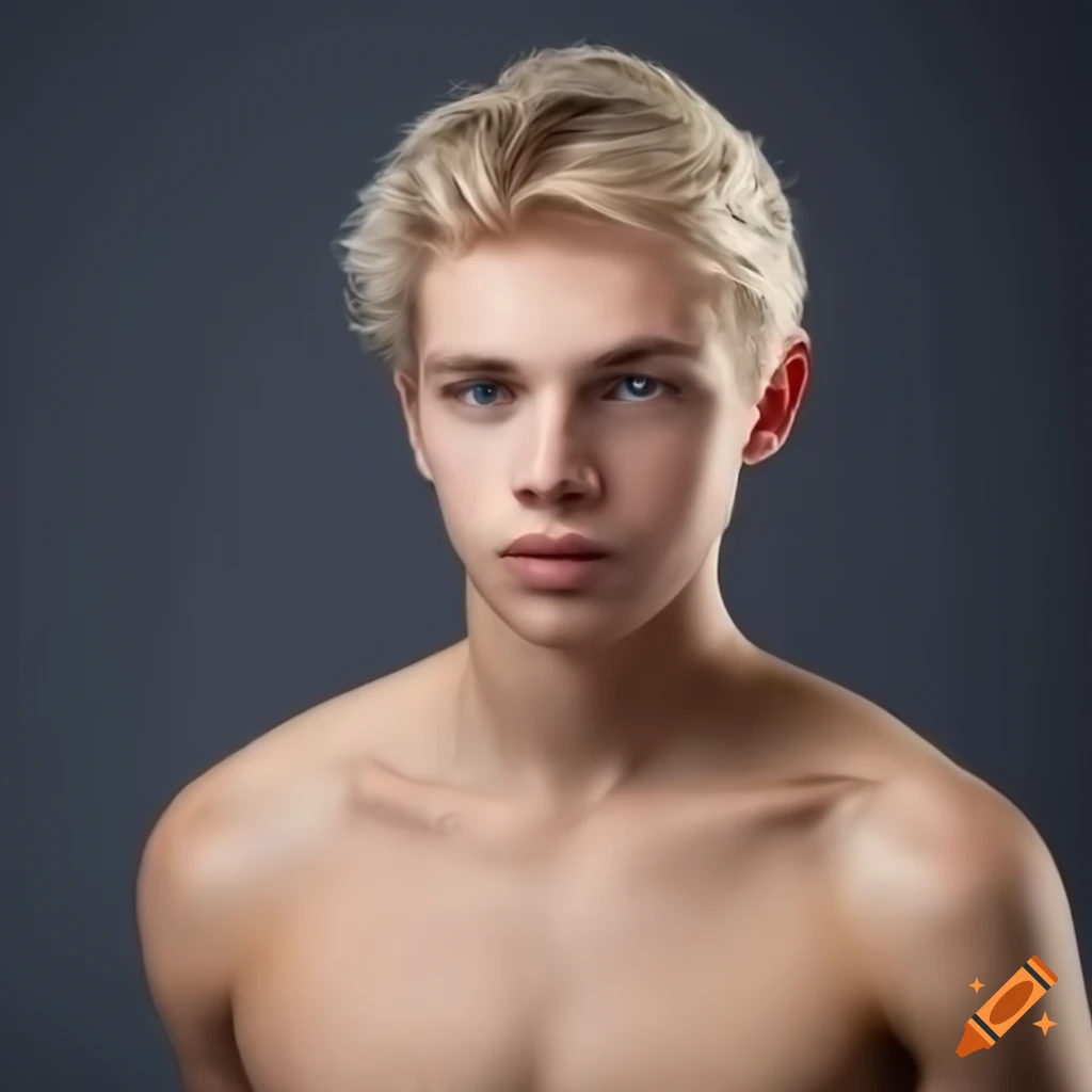 photorealistic portrait of attractive shirtless young man