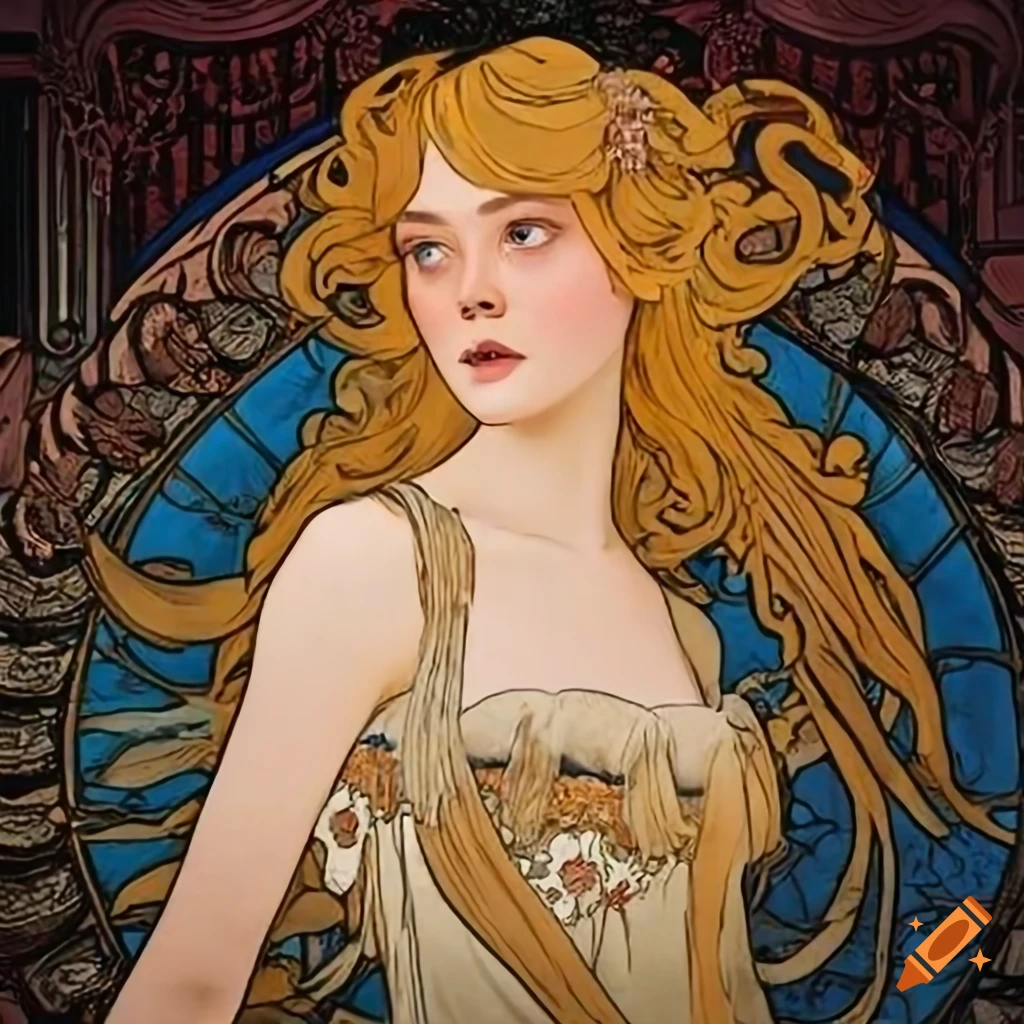 Art nouveau artwork of elle fanning as venus on Craiyon