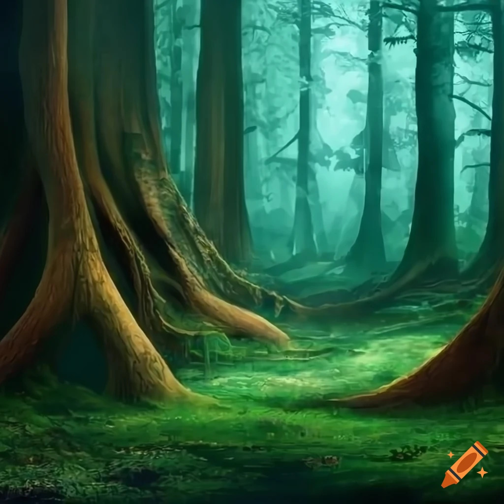 enchanted forest with rolling hills