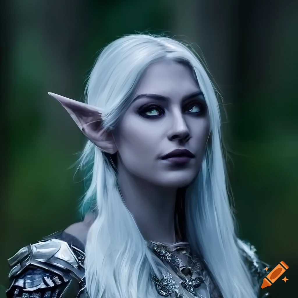 Image of a stunning drow elf in a forest on Craiyon