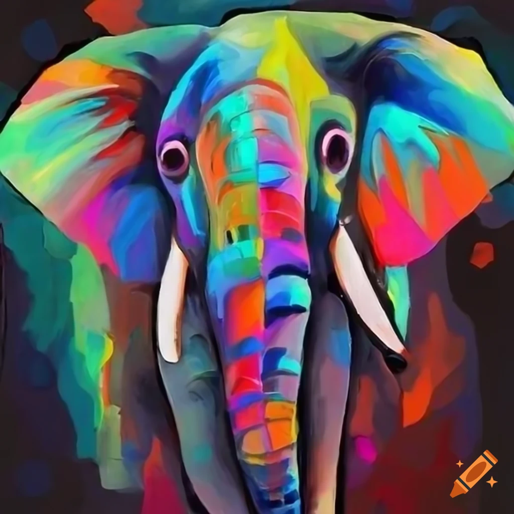 colorful cubist painting of an elephant