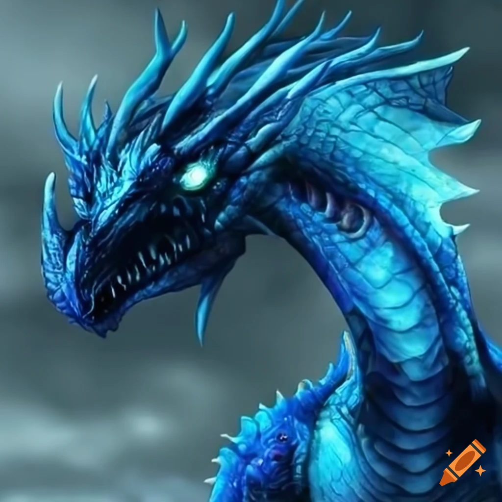 Digital art of a giant blue dragon on Craiyon