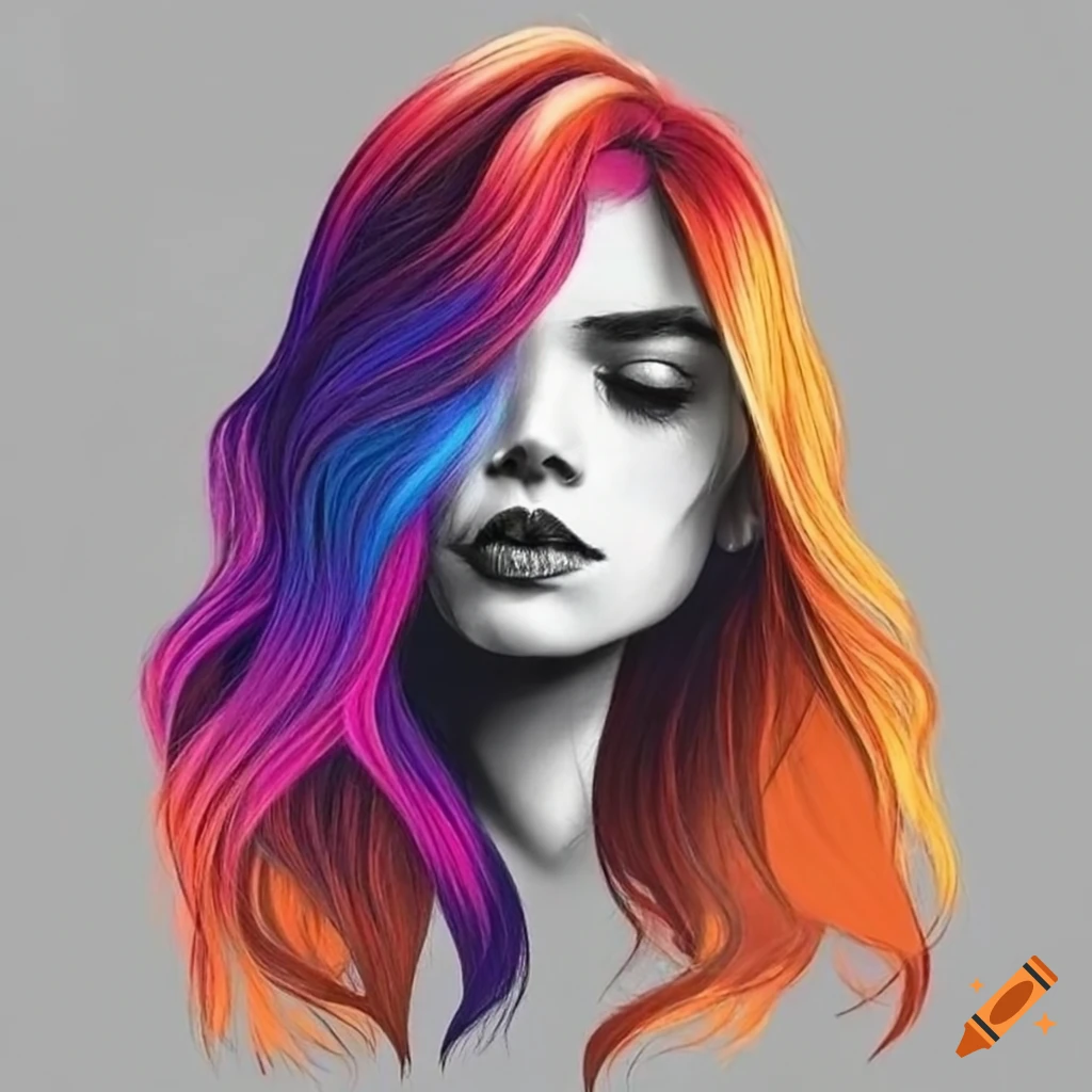 ombre orange, pink, and blue hair