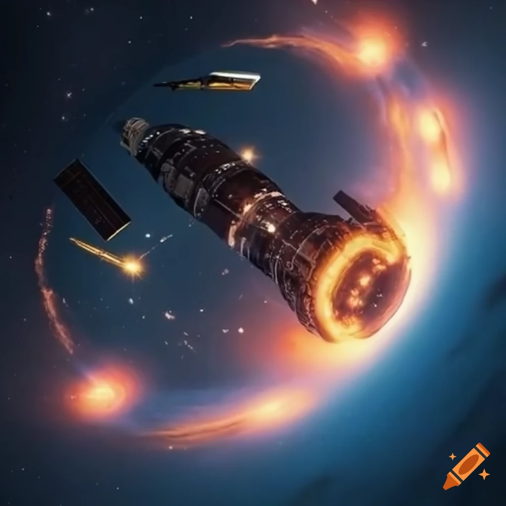 Image of an interstellar battle around a space station on Craiyon