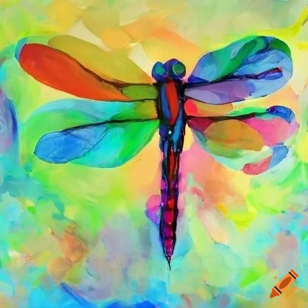 colorful cubism painting of a dragonfly