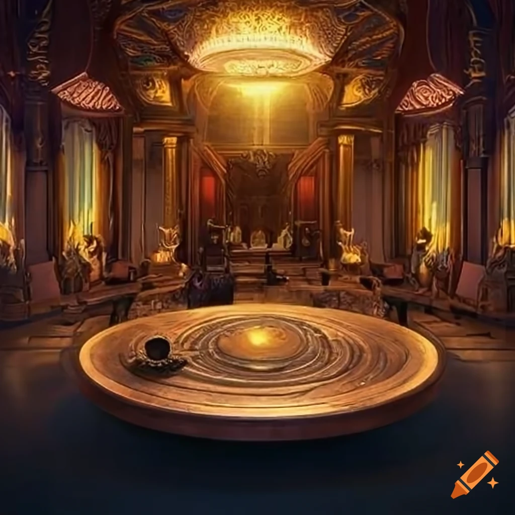 photo of a magical council temple with a large round table
