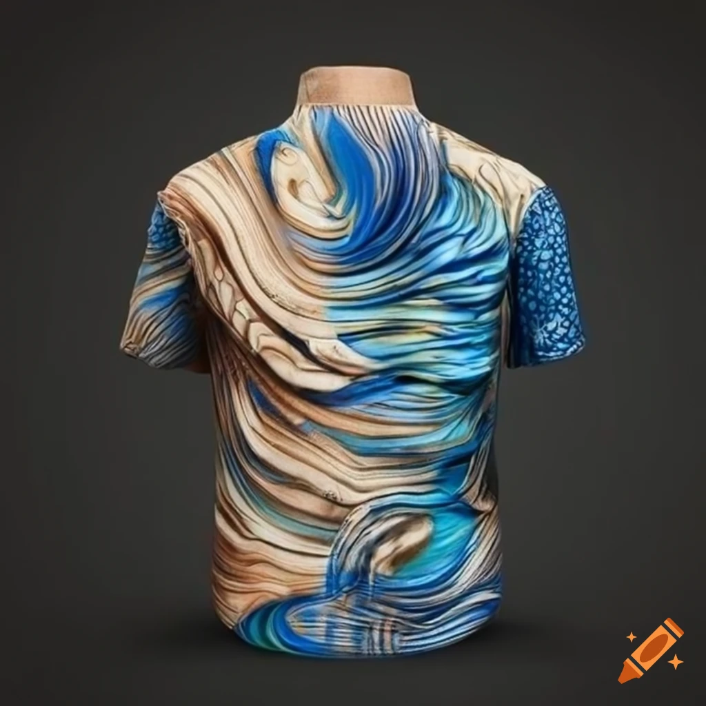 beige and blue intricate men's shirt