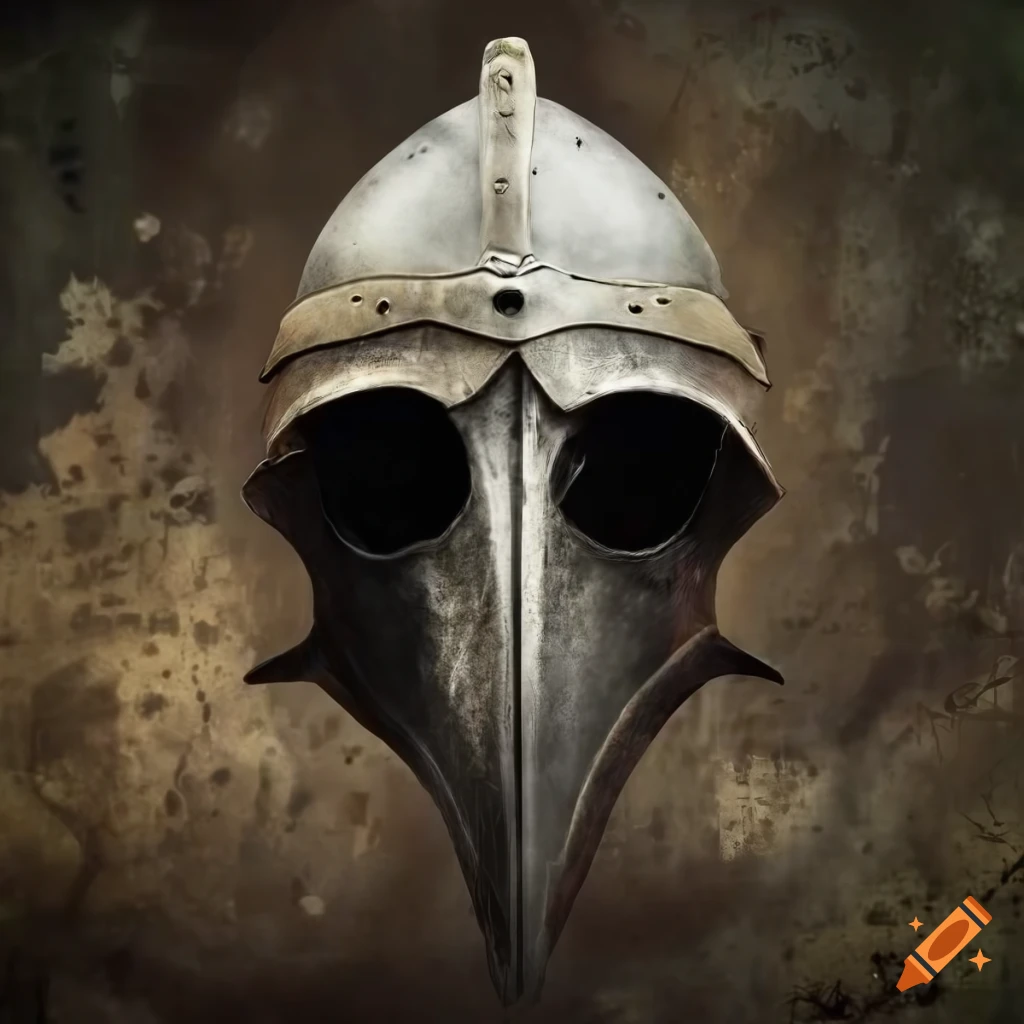 Horseman of Plague helmet on textured background