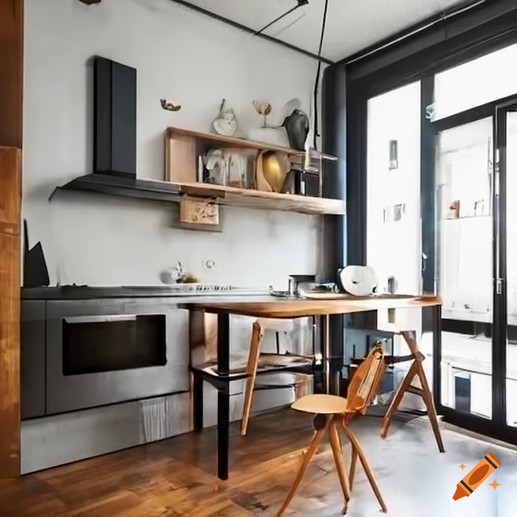 Midcentury modern industrial studio apartment on Craiyon