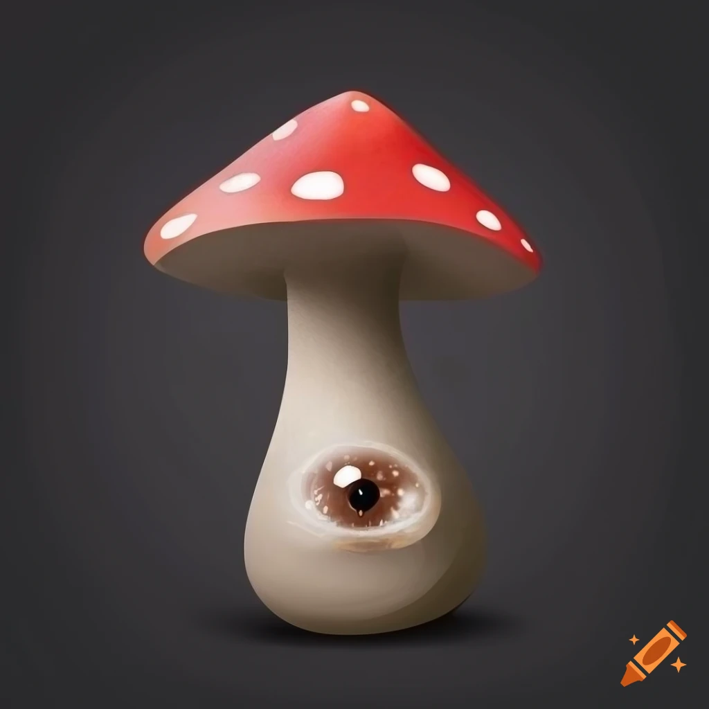 cartoon mushroom with a single eye in a dark room
