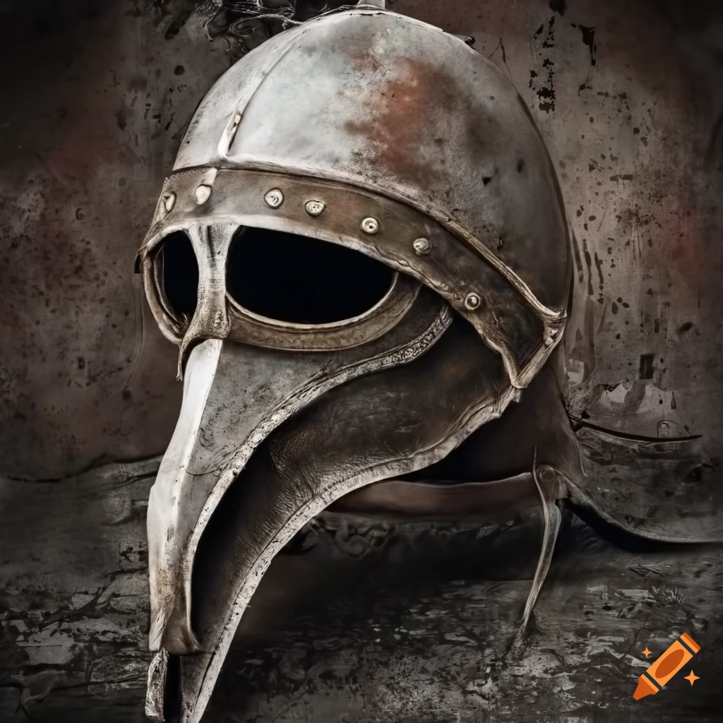 Helmet of the Horseman of Plague on textured background