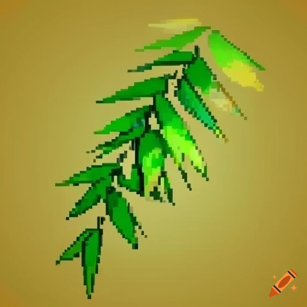 detailed pixel art of bamboo leaves