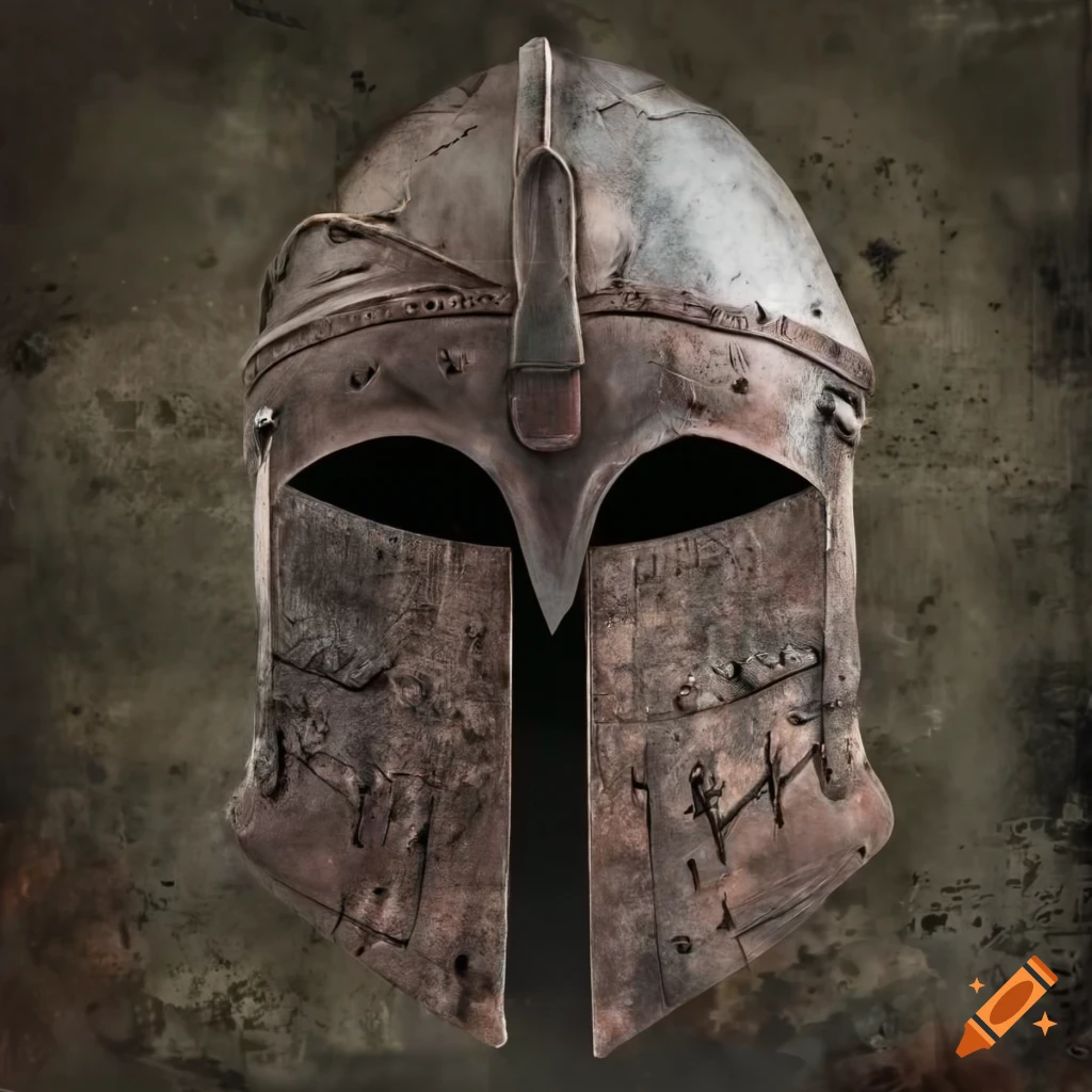 Ominous Helmet of the Horseman of War on textured background