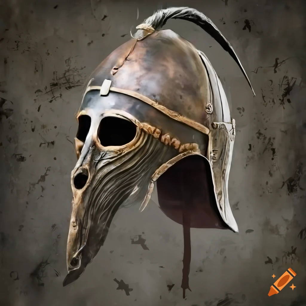 Helmet of the Horseman of Famine on textured background