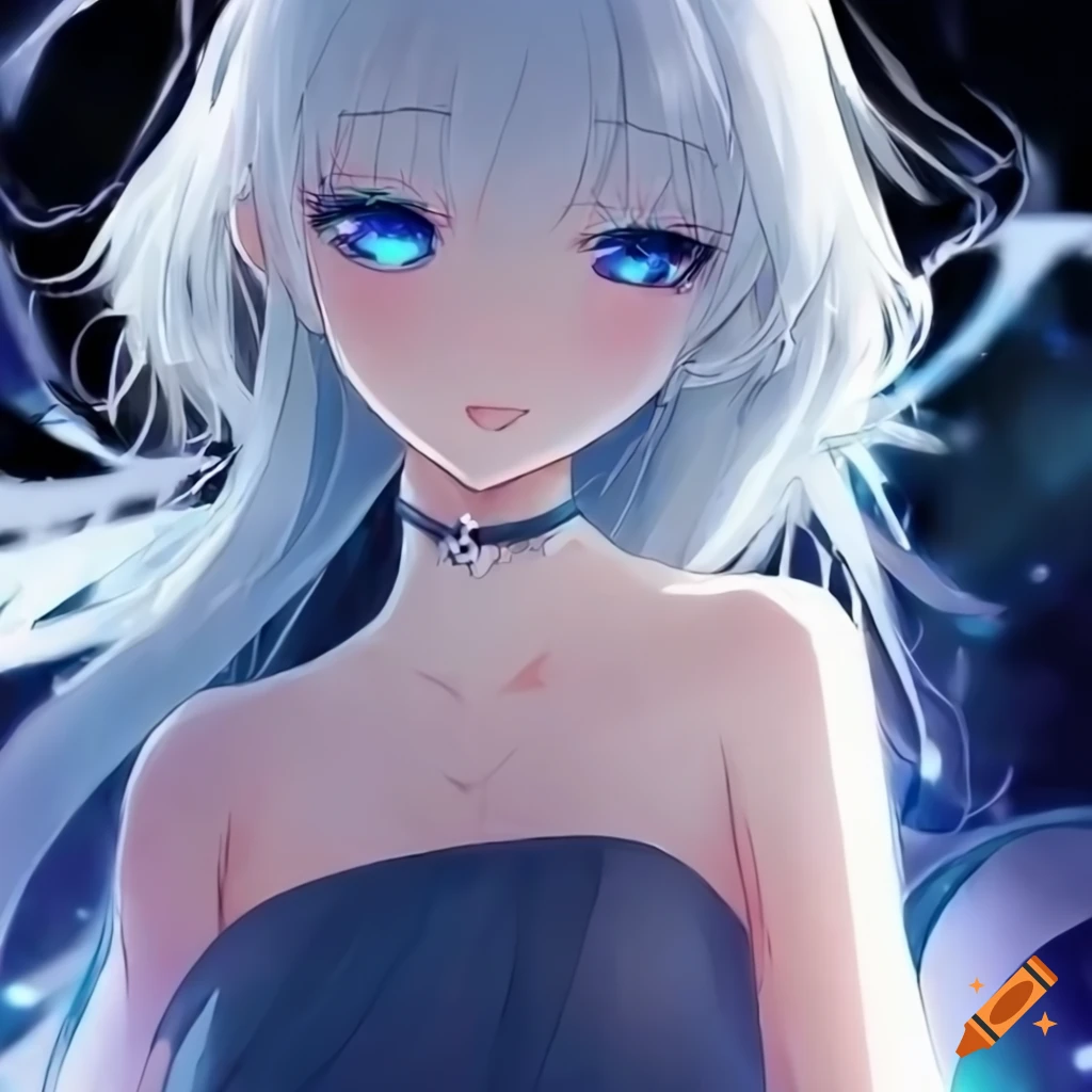 Anime girl with white hair and blue eyes wearing a veil on Craiyon