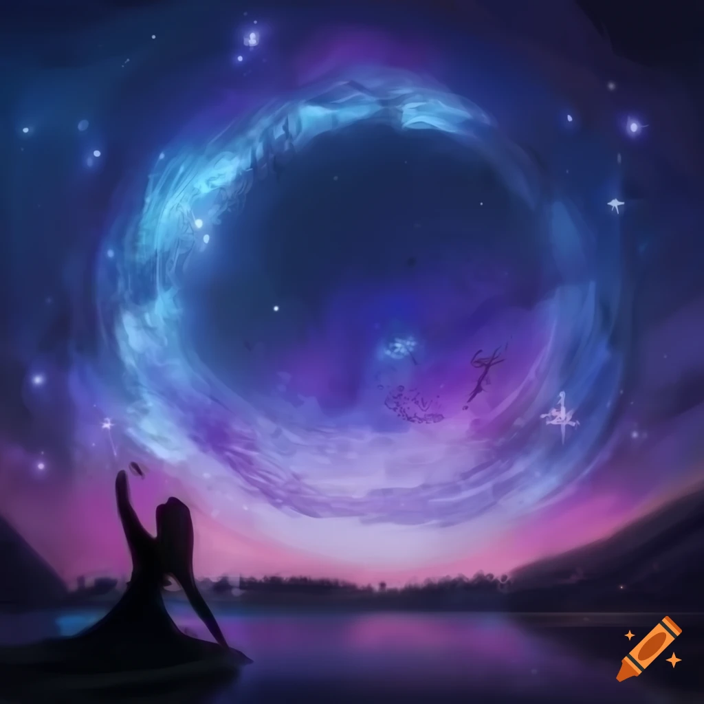 fantasy artwork of a reflecting pool constellation
