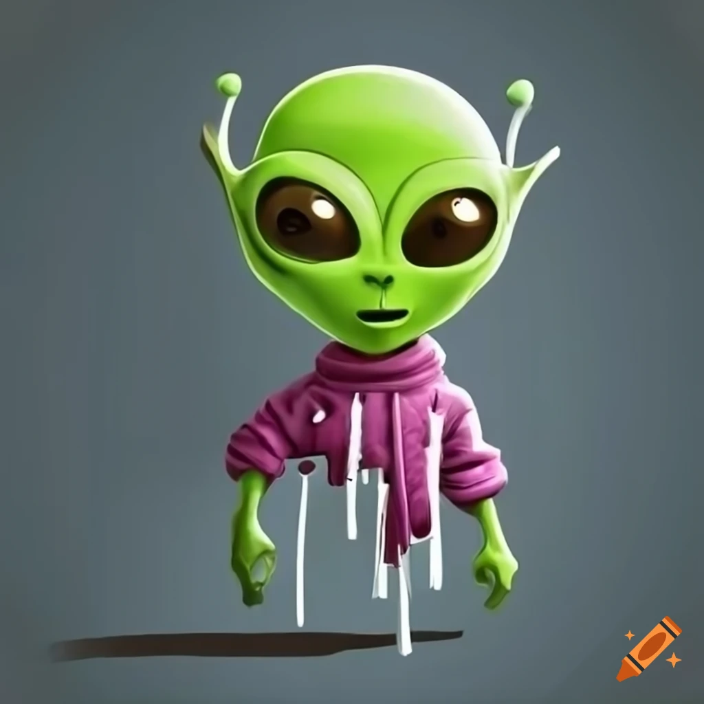 cartoon depiction of a dressed alien melting