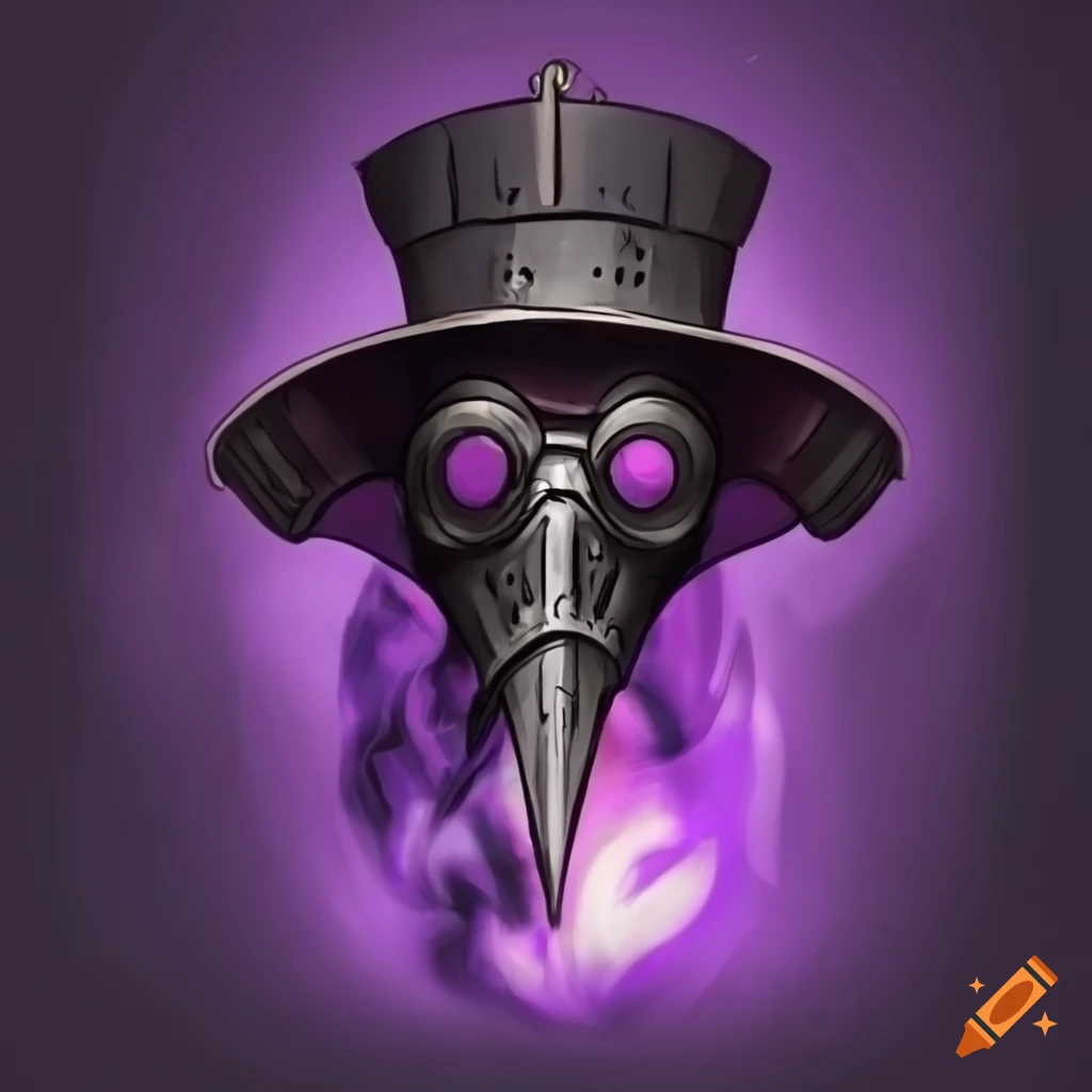 purple flames behind a Plague Doctor