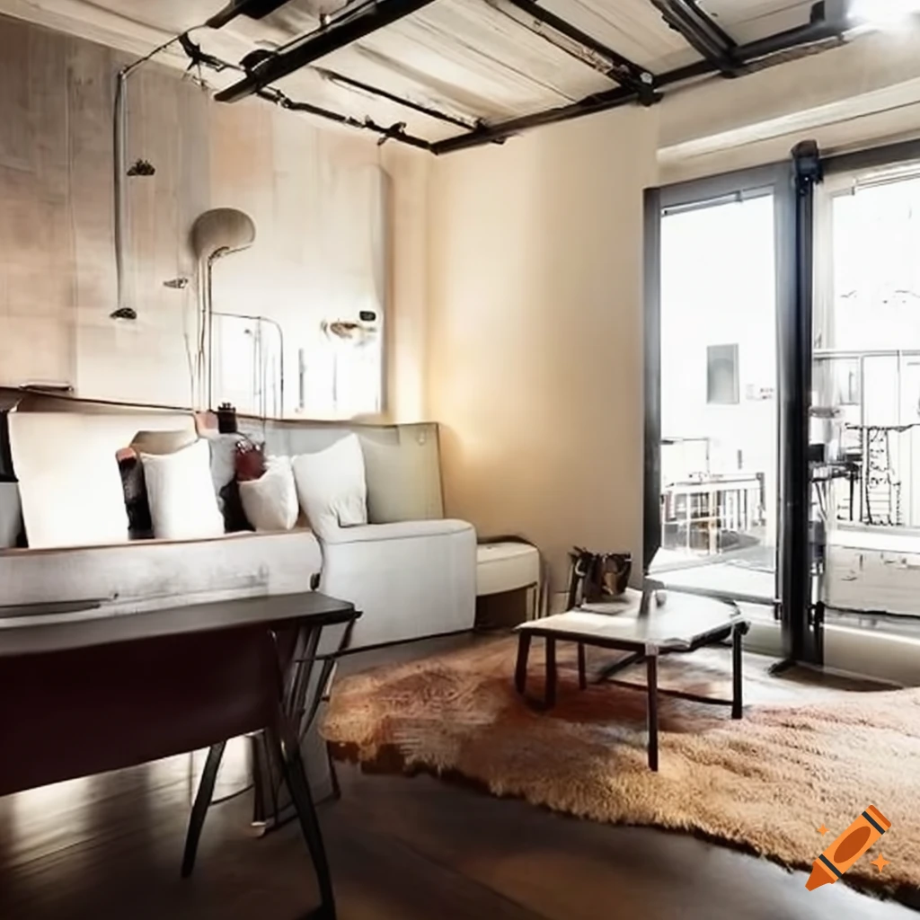 image of a stylish industrial studio apartment