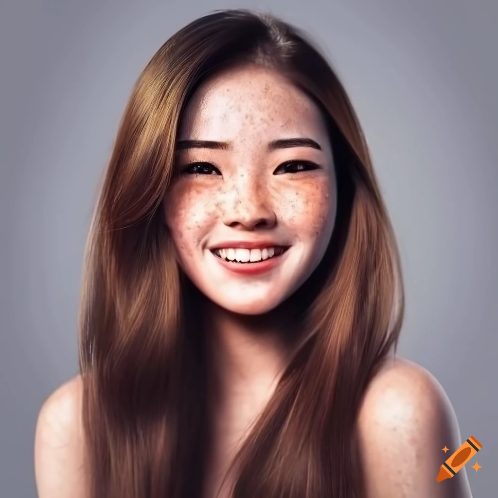 Portrait of a beautiful woman with freckles and brown hair on Craiyon