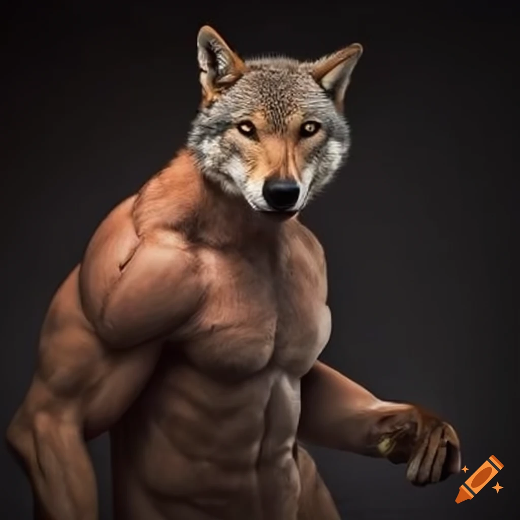 muscular anthropomorphic wolf illustration