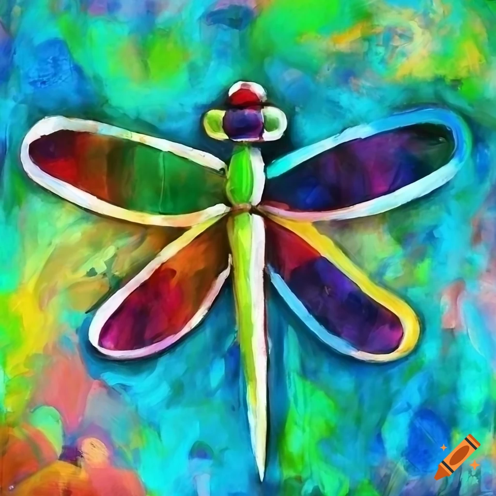 colorful cubist painting of a dragonfly