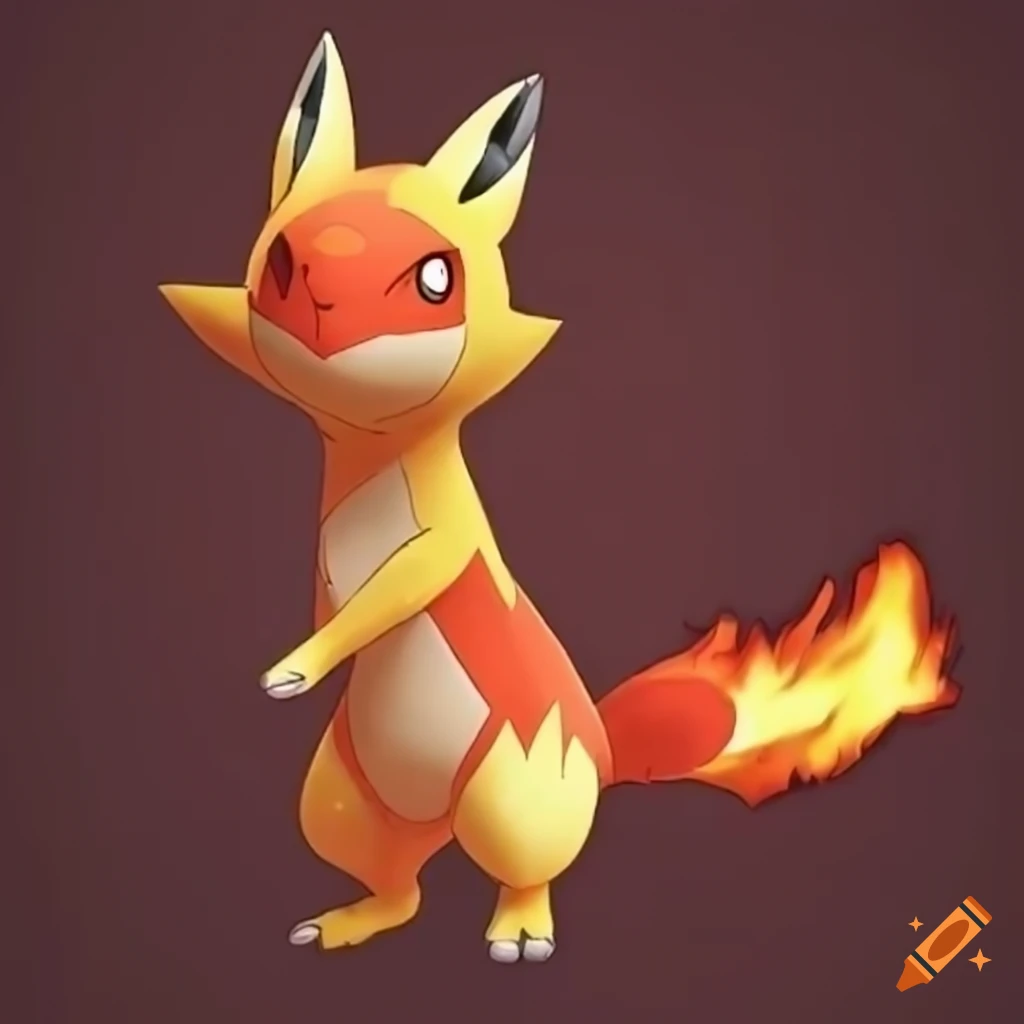 fire fox pokemon with fiery red body and flame-like patterns