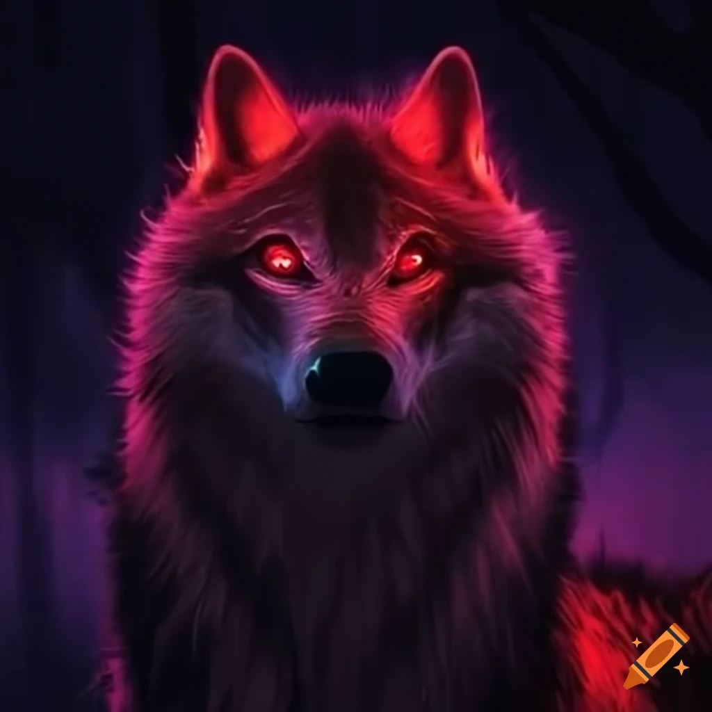wolf with glowing red eyes